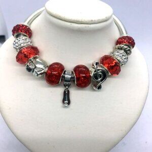 Stunning Silver Bracelet with Red/Silver Beads and Slipper Charm